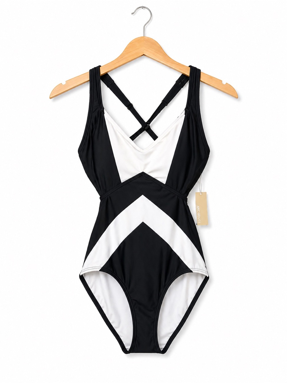 Michael Kors Black White One Piece Swimsuit Size 8 NWT Crisscross Back